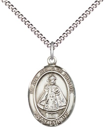 [8207SS/18S] Sterling Silver Infant of Prague Pendant on a 18 inch Light Rhodium Light Curb chain