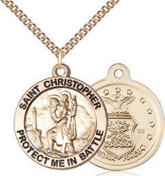 [1174GF1/24GF] 14kt Gold Filled Saint Christopher Air Force Pendant on a 24 inch Gold Filled Heavy Curb chain