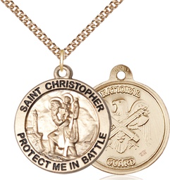 [1174GF5/24GF] 14kt Gold Filled Saint Christopher National Guard Pendant on a 24 inch Gold Filled Heavy Curb chain