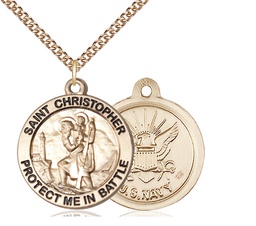 [1174GF6/24GF] 14kt Gold Filled Saint Christopher Navy Pendant on a 24 inch Gold Filled Heavy Curb chain