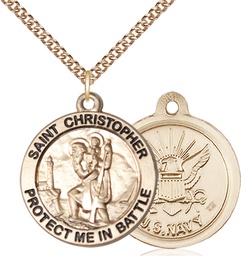 [1174GF6/24GF] 14kt Gold Filled Saint Christopher Navy Pendant on a 24 inch Gold Filled Heavy Curb chain