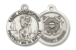 [1174SS3] Sterling Silver Saint Christopher Coast Guard Medal