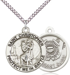 [1174SS3/24SS] Sterling Silver Saint Christopher Coast Guard Pendant on a 24 inch Sterling Silver Heavy Curb chain