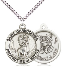 [1174SS3/24SS] Sterling Silver Saint Christopher Coast Guard Pendant on a 24 inch Sterling Silver Heavy Curb chain