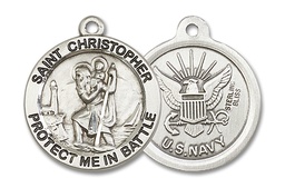 [1174SS6] Sterling Silver Saint Christopher Navy Medal