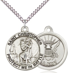 [1174SS6/24SS] Sterling Silver Saint Christopher Navy Pendant on a 24 inch Sterling Silver Heavy Curb chain