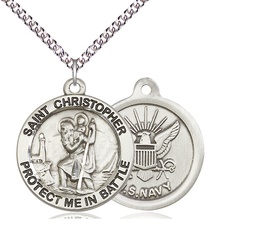 [1174SS6/24SS] Sterling Silver Saint Christopher Navy Pendant on a 24 inch Sterling Silver Heavy Curb chain