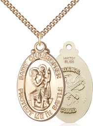 [1175GF5/24GF] 14kt Gold Filled Saint Christopher National Guard Pendant on a 24 inch Gold Filled Heavy Curb chain