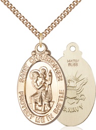 [1175GF6/24GF] 14kt Gold Filled Saint Christopher Navy Pendant on a 24 inch Gold Filled Heavy Curb chain