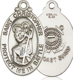 [1175SS3] Sterling Silver Saint Christopher Coast Guard Medal