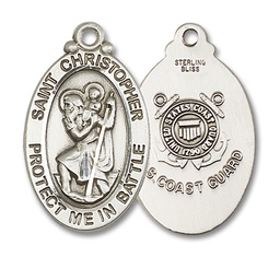 [1175SS3] Sterling Silver Saint Christopher Coast Guard Medal