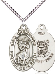 [1175SS3/24SS] Sterling Silver Saint Christopher Coast Guard Pendant on a 24 inch Sterling Silver Heavy Curb chain
