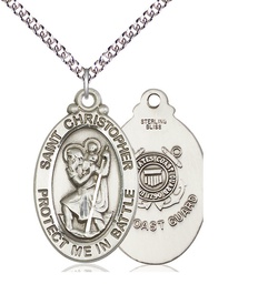 [1175SS3/24SS] Sterling Silver Saint Christopher Coast Guard Pendant on a 24 inch Sterling Silver Heavy Curb chain