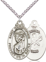 [1175SS5/24SS] Sterling Silver Saint Christopher National Guard Pendant on a 24 inch Sterling Silver Heavy Curb chain