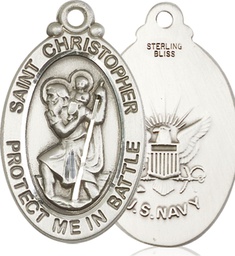 [1175SS6] Sterling Silver Saint Christopher Navy Medal