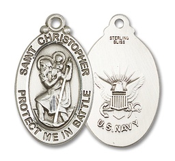 [1175SS6] Sterling Silver Saint Christopher Navy Medal