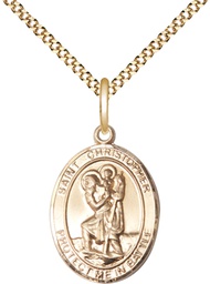 [1176GF/18G] 14kt Gold Filled Saint Christopher Pendant on a 18 inch Gold Plate Light Curb chain