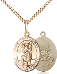 [1176GF3/18G] 14kt Gold Filled Saint Christopher Coast Guard Pendant on a 18 inch Gold Plate Light Curb chain