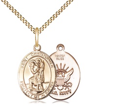 [1176GF6/18G] 14kt Gold Filled Saint Christopher Navy Pendant on a 18 inch Gold Plate Light Curb chain