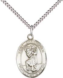 [1176SS/18S] Sterling Silver Saint Christopher Pendant on a 18 inch Light Rhodium Light Curb chain