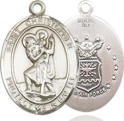 [1176SS1] Sterling Silver Saint Christopher Air Force Medal
