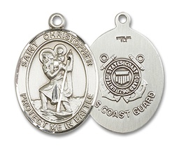 [1176SS3] Sterling Silver Saint Christopher Coast Guard Medal