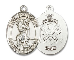 [1176SS5] Sterling Silver Saint Christopher National Guard Medal