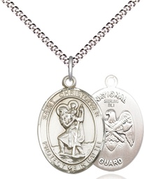 [1176SS5/18S] Sterling Silver Saint Christopher National Guard Pendant on a 18 inch Light Rhodium Light Curb chain