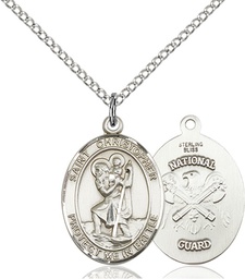 [1176SS5/18S] Sterling Silver Saint Christopher National Guard Pendant on a 18 inch Light Rhodium Light Curb chain