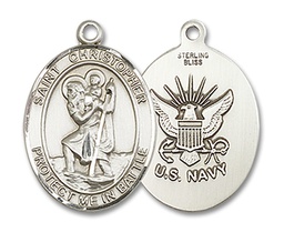 [1176SS6] Sterling Silver Saint Christopher Navy Medal
