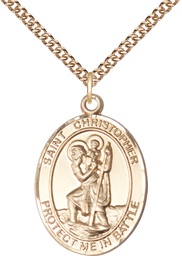 [1177GF/24GF] 14kt Gold Filled Saint Christopher Pendant on a 24 inch Gold Filled Heavy Curb chain