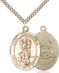 [1177GF3/24GF] 14kt Gold Filled Saint Christopher Coast Guard Pendant on a 24 inch Gold Filled Heavy Curb chain