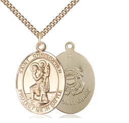 [1177GF3/24GF] 14kt Gold Filled Saint Christopher Coast Guard Pendant on a 24 inch Gold Filled Heavy Curb chain