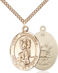 [1177GF6/24GF] 14kt Gold Filled Saint Christopher Navy Pendant on a 24 inch Gold Filled Heavy Curb chain