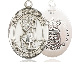 [1177SS1] Sterling Silver Saint Christopher Air Force Medal