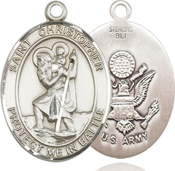 [1177SS2] Sterling Silver Saint Christopher Army Medal