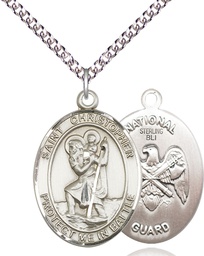 [1177SS5/24SS] Sterling Silver Saint Christopher National Guard Pendant on a 24 inch Sterling Silver Heavy Curb chain