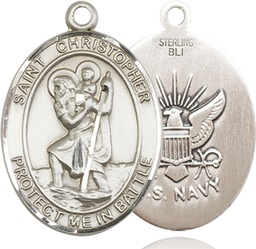 [1177SS6] Sterling Silver Saint Christopher Navy Medal