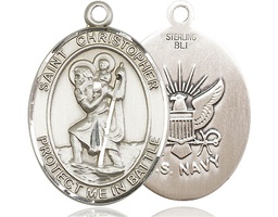 [1177SS6] Sterling Silver Saint Christopher Navy Medal