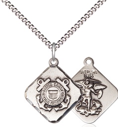 [1180SS3/18S] Sterling Silver Coast Guard Diamond Pendant on a 18 inch Light Rhodium Light Curb chain