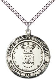 [1182SS1/24SS] Sterling Silver Air Force St Christopher Pendant on a 24 inch Sterling Silver Heavy Curb chain
