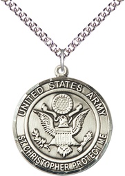 [1182SS2/24SS] Sterling Silver Army St Christopher Pendant on a 24 inch Sterling Silver Heavy Curb chain