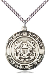 [1182SS3/24SS] Sterling Silver Coast Guard St Christopher Pendant on a 24 inch Sterling Silver Heavy Curb chain
