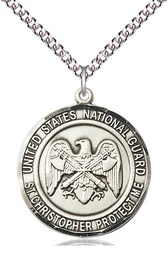 [1182SS5/24SS] Sterling Silver National Guard St Christopher Pendant on a 24 inch Sterling Silver Heavy Curb chain