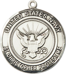 [1182SS6] Sterling Silver Navy St Christopher Medal