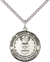 [1183SS1/18S] Sterling Silver Air Force St Christopher Pendant on a 18 inch Light Rhodium Light Curb chain