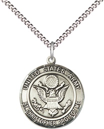 [1183SS2/18S] Sterling Silver Army St Christopher Pendant on a 18 inch Light Rhodium Light Curb chain