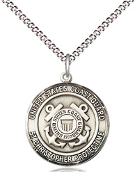 [1183SS3/18S] Sterling Silver Coast Guard St Christopher Pendant on a 18 inch Light Rhodium Light Curb chain