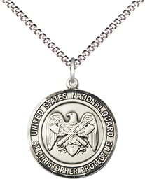 [1183SS5/18S] Sterling Silver National Guard St Christopher Pendant on a 18 inch Light Rhodium Light Curb chain
