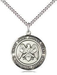 [1183SS5/18S] Sterling Silver National Guard St Christopher Pendant on a 18 inch Light Rhodium Light Curb chain